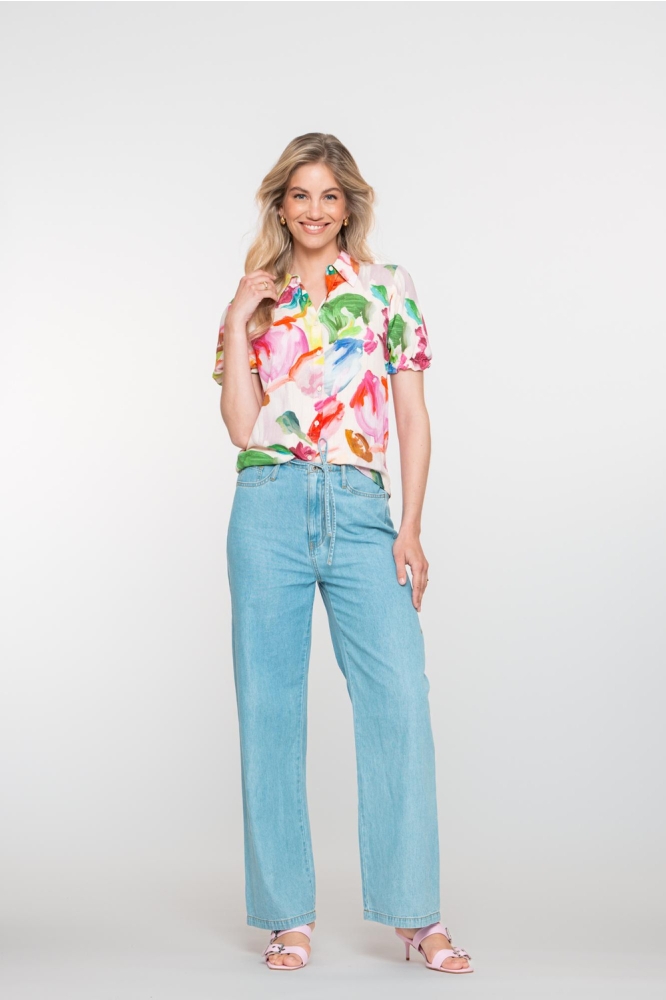BLOUSE 53469 20 Off-White/Green/Pink